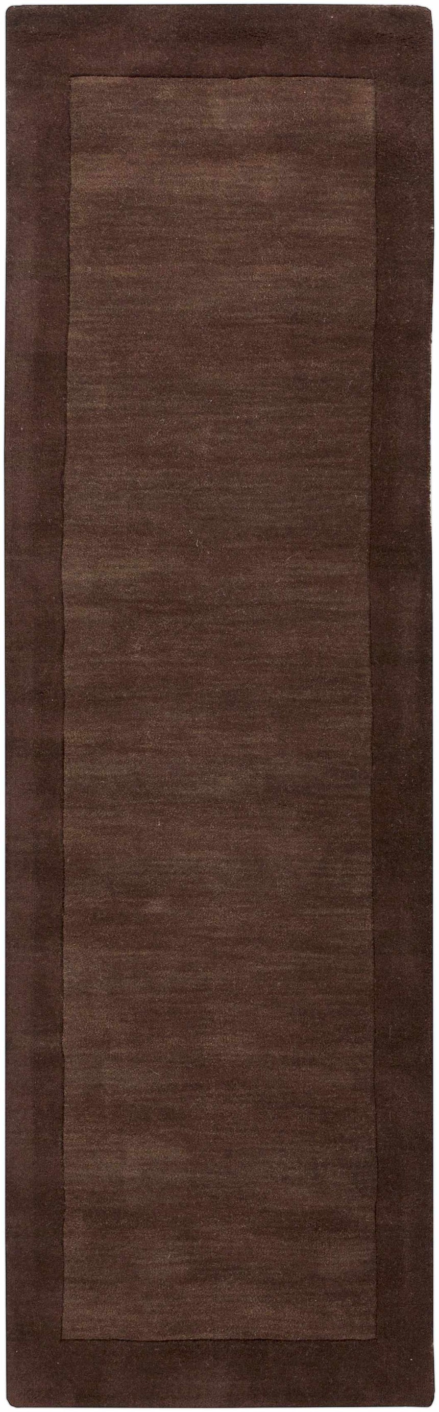 Bordered Solid Brown Wool Rug
