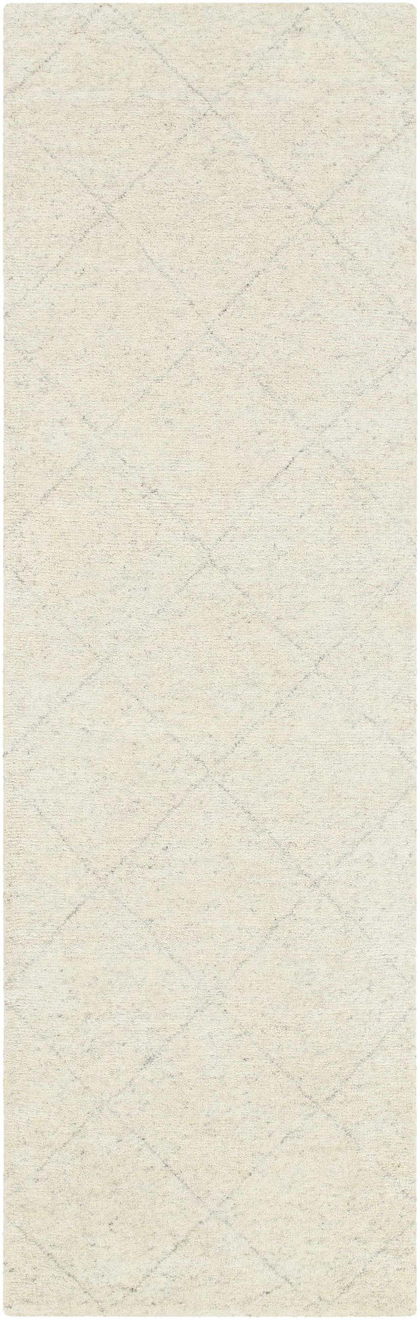 Close-up of the Caramoran Premium Rug, a beige and cream hand-knotted wool rug with a subtle geometric diamond pattern. Design-Runner-268