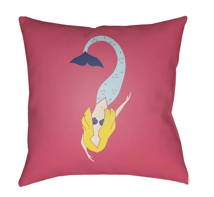 Kids Mermaid Decorative Nursery Dark Pink Outdoor Throw Pillow