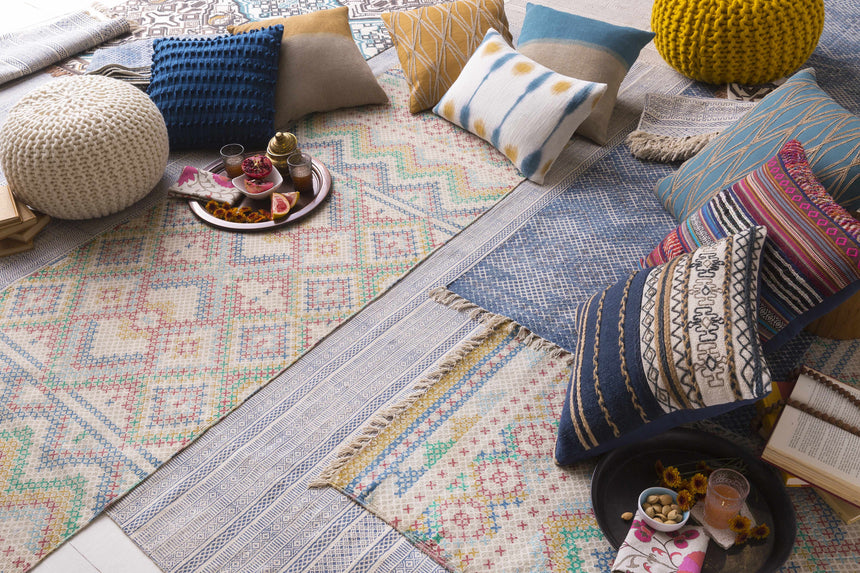 Durbin Indigo/White Cotton Flatweave Clearance Rug - Clearance