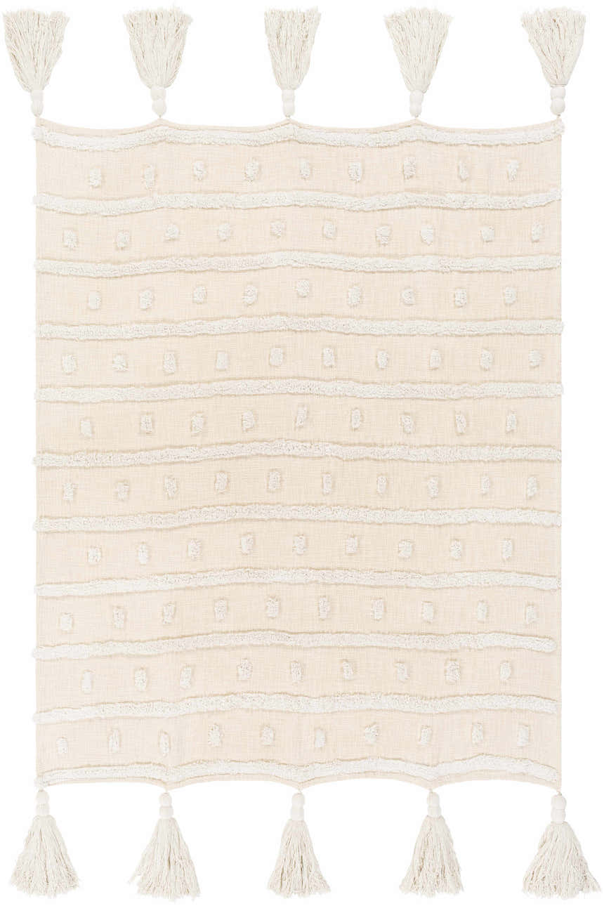 Beige Throw Blanket with big tassels - 50