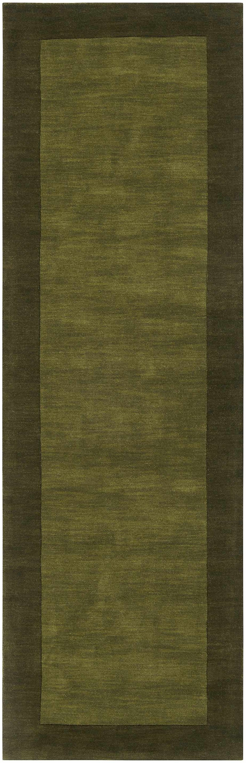 Bordered Solid Olive Green Wool Rug