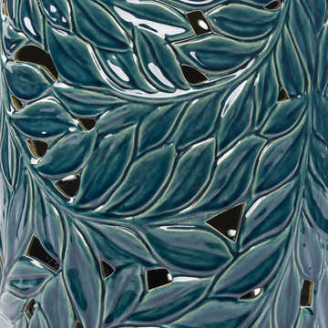 Daguioman Teal Leaf Ceramic Stool