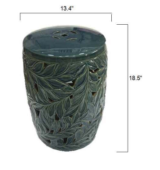 Daguioman Teal Leaf Ceramic Outdoor Stool