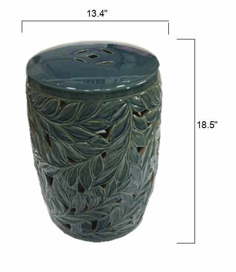 Daguioman Teal Leaf Ceramic Stool