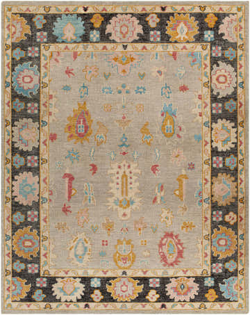 Hand knotted Dalupaon Area Rug featuring a traditional floral design in black, beige, blue, pink, and mustard tones. Design-Rectangle-810