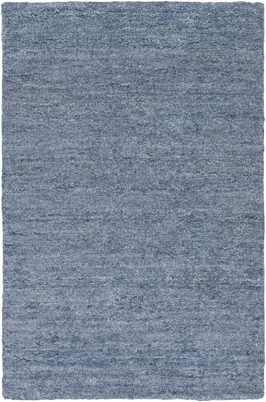 Close-up of the hand-loomed Davy Viscose Area Rug, blue solid and striped design, soft texture. Design-Rectangle-23