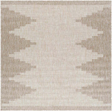 Close-up of the Djugun Beige Indoor & Outdoor Rug, featuring a geometric, Southwestern-inspired pattern in beige and bone hues. Design-Square-67