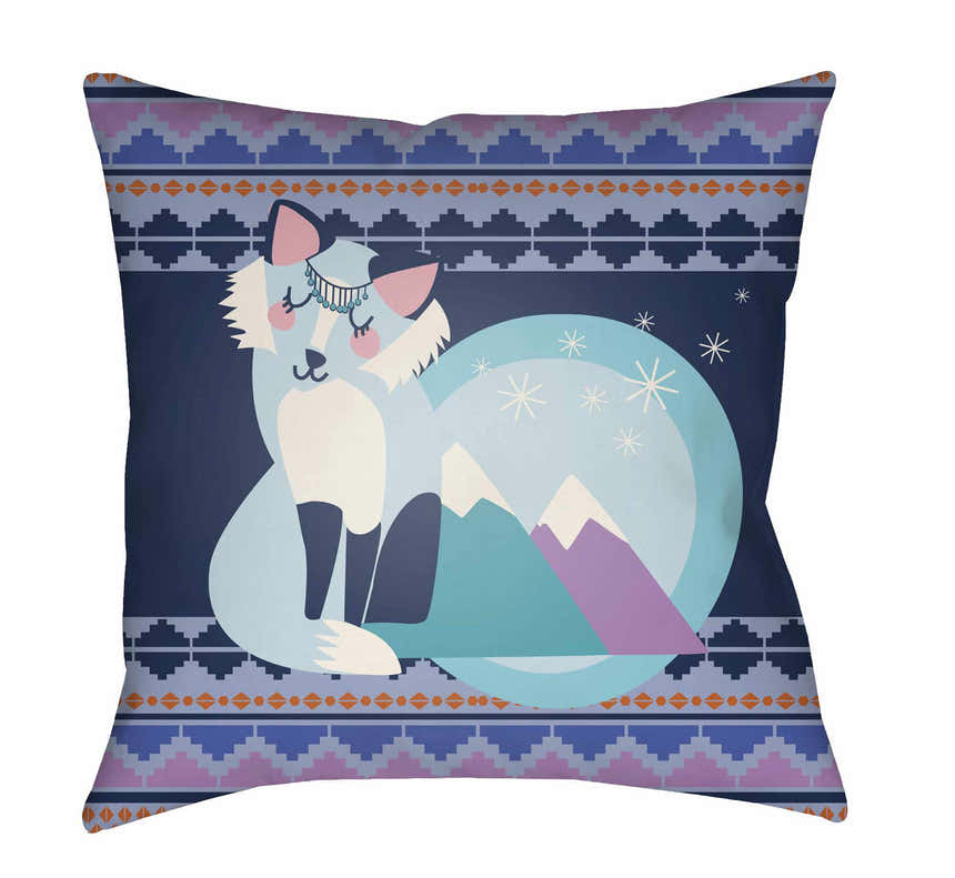 Kids Bohemian Fox Decorative Boho Blue Outdoor Throw Pillow