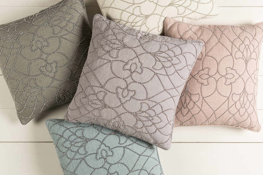 Hundleton Mauve Beaded Geometric Throw Pillow - Clearance