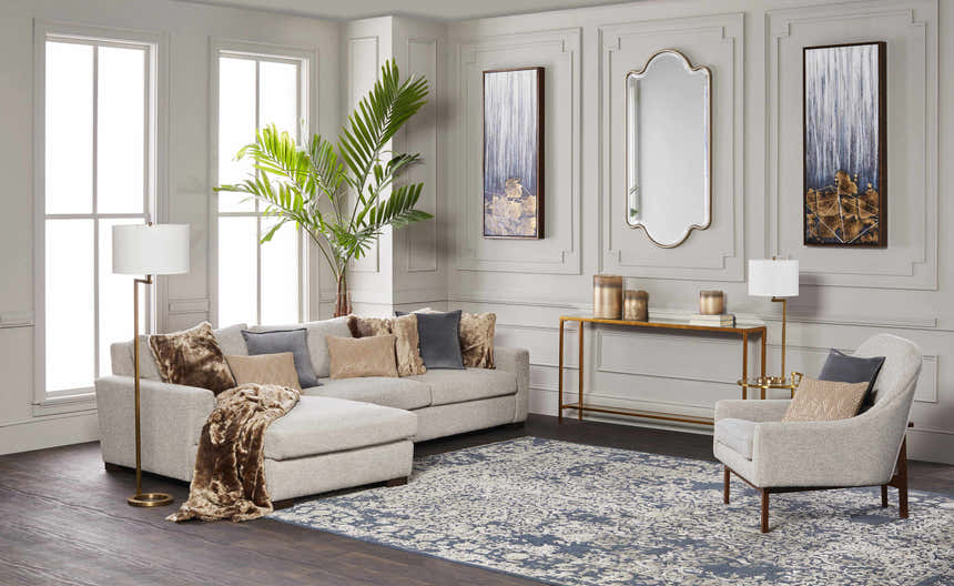 Darmstadt Abstract Gold and Blue Canvas Wall Art - Clearance