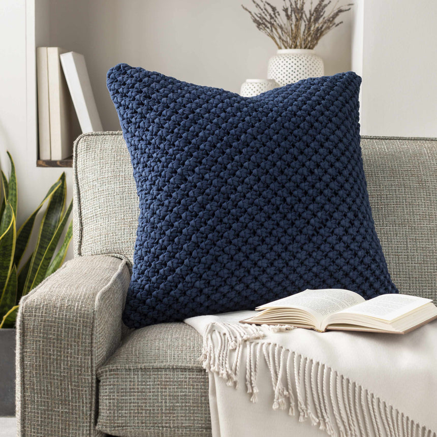 Efeler Navy Crochet Throw Pillow - Clearance