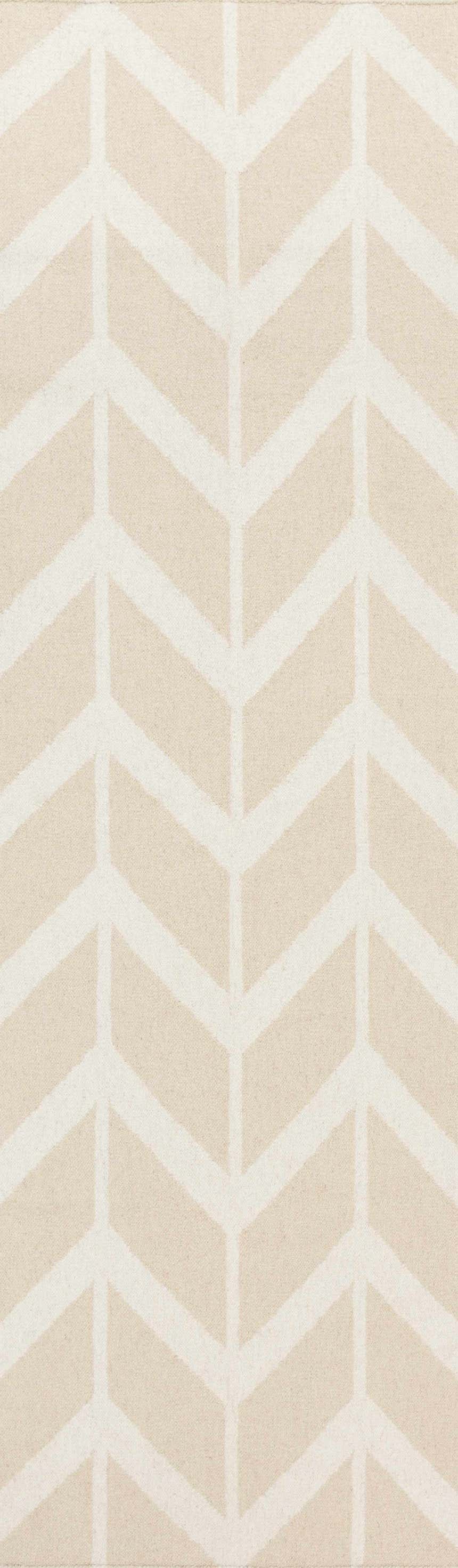 Close up of the Elamton Area Rug showing a cream and beige chevron pattern. Design-Runner-268