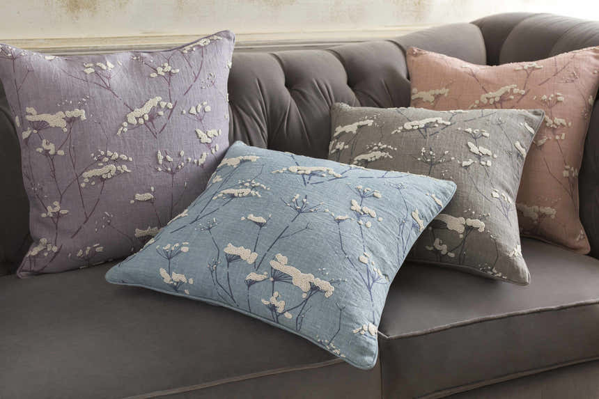 Backworth Mauve Floral Embroidered Throw Pillow - Clearance
