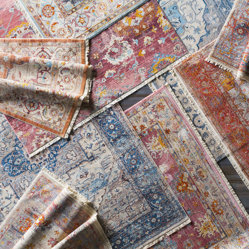 Jemison Red Floral Rug with fringe detail - Clearance