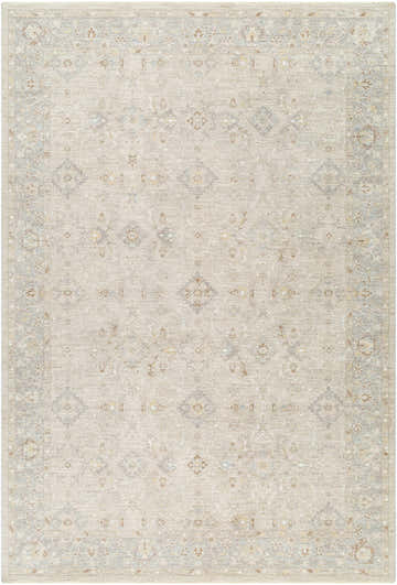 Close-up of the Feray Thick Luxe Area Rug in cloud gray, showing its traditional floral pattern and soft, plush texture. Design-Rectangle-6796