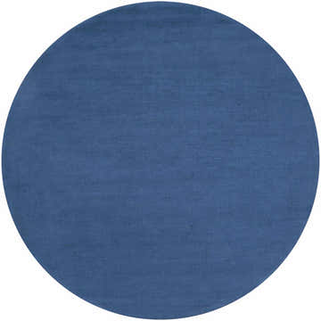Close-up of a round Brockton Solid Blue Wool Rug showing its subtle texture and rich, dark blue color. Design-Round-8