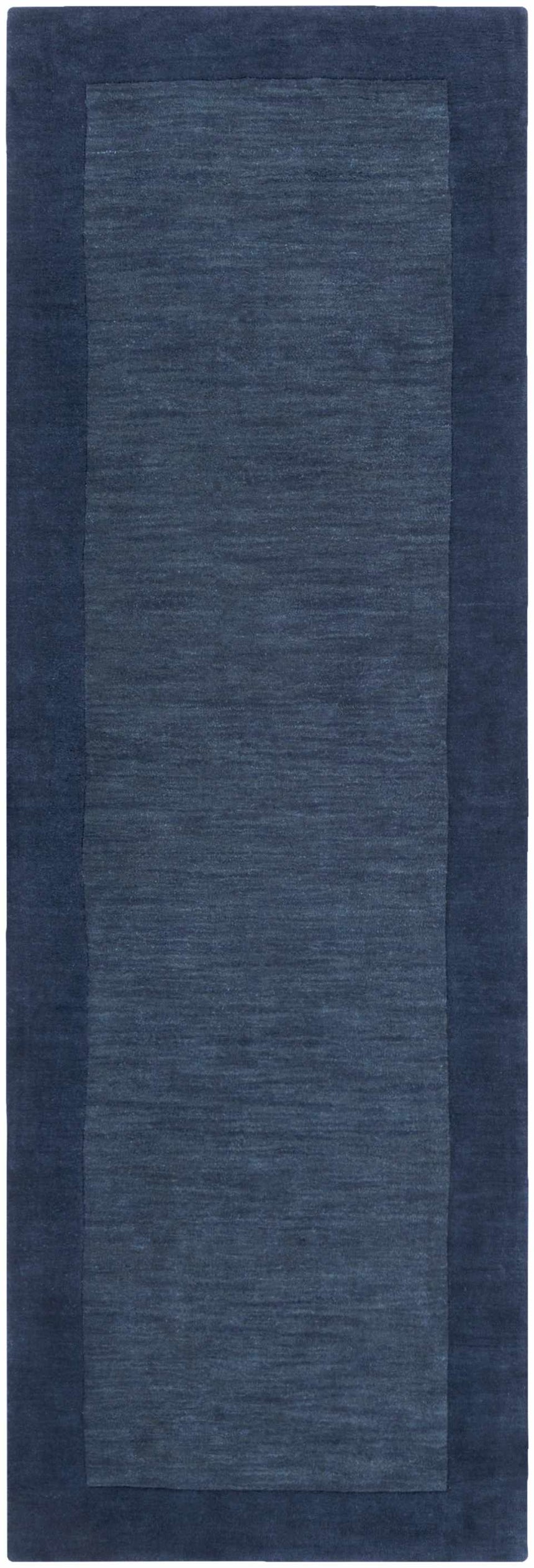 Bordered Solid Ink Blue Wool Rug