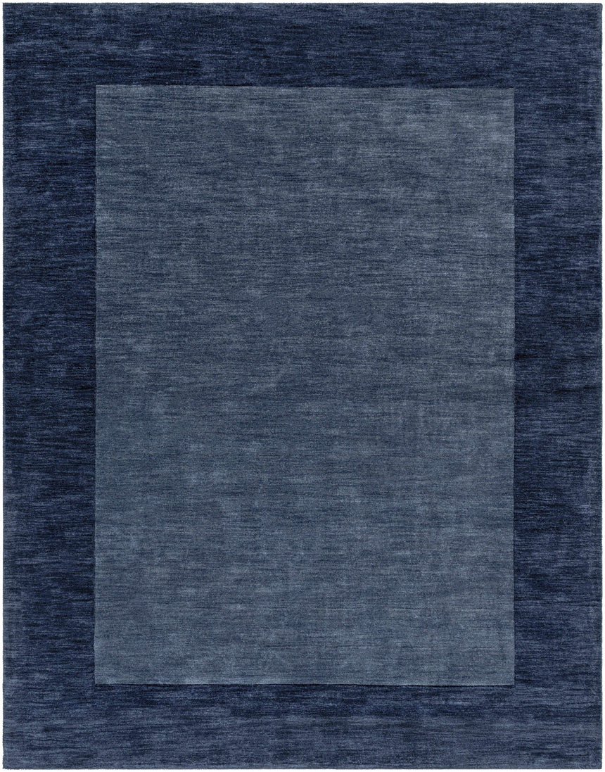 Bordered Solid Ink Blue Wool Rug