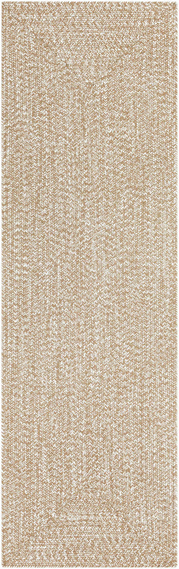 Close-up of a cream and brown Braided Faux Jute Rug showing the braided texture and subtle herringbone pattern. Design-Runner-268