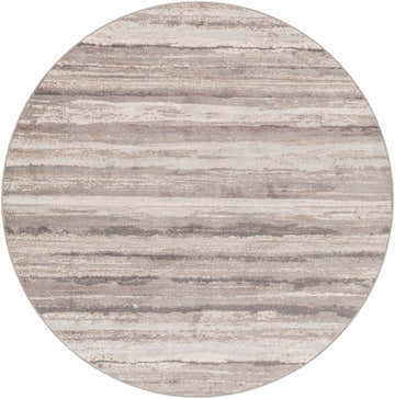 Round Fombell Abstract Striped Area Rug featuring charcoal, gray, tan, and white hues. Contemporary style. Design-Round-67