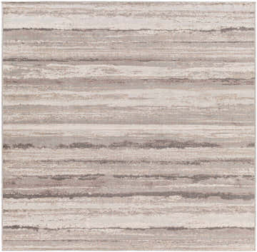 Close-up of Fombell Abstract Striped Area Rug. Charcoal, gray, tan, and white stripes create a contemporary pattern. Design-Square-7