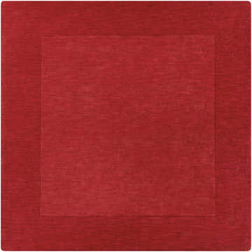 Close-up of a hand-loomed, 100% wool Bordered Solid Red Rug. Contemporary style with a subtle striped texture. Design-Square-8