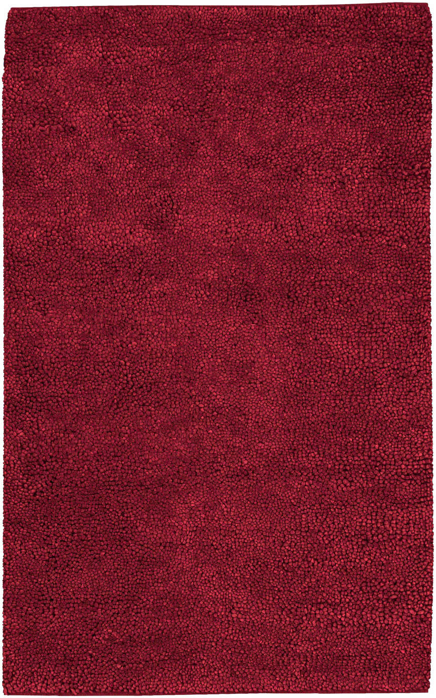Close-up of the Frederika Solid Dark Red Wool Shag Rug showing its dense, soft texture and rich, deep red color. Design-Rectangle-58