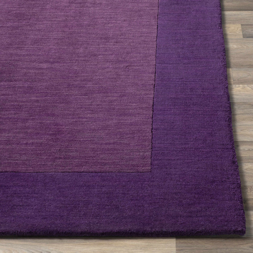 Bordered Solid Plum Purple Wool Rug