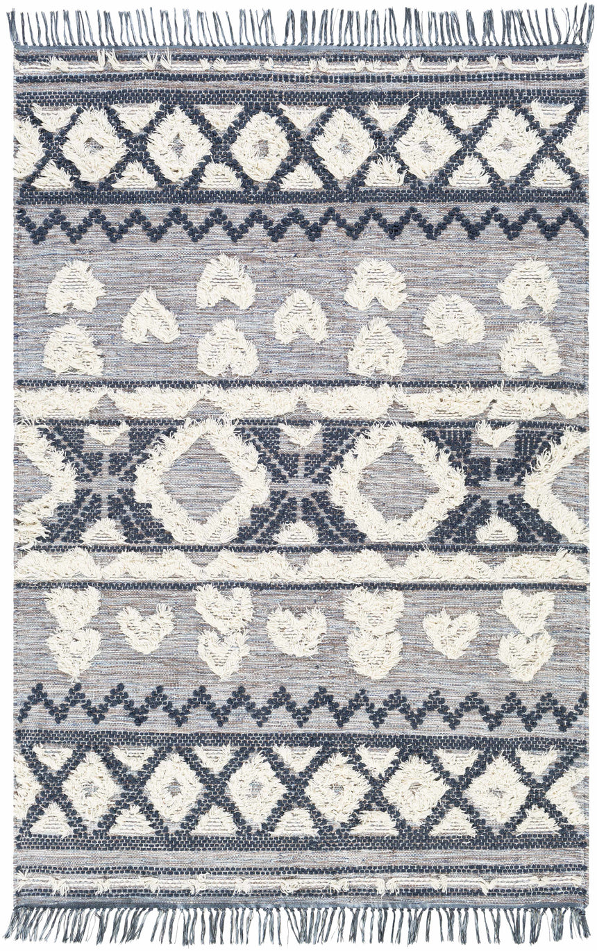 Gakona High-Low Cream&Blue Wool Rug - Clearance