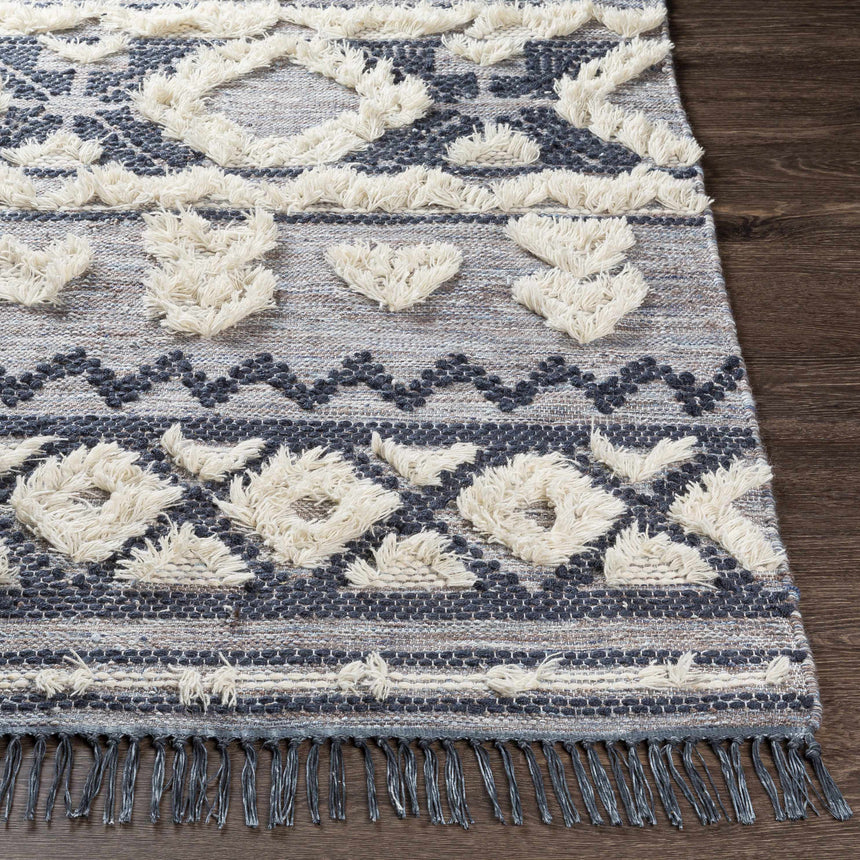 Gakona High-Low Cream&Blue Wool Rug - Clearance