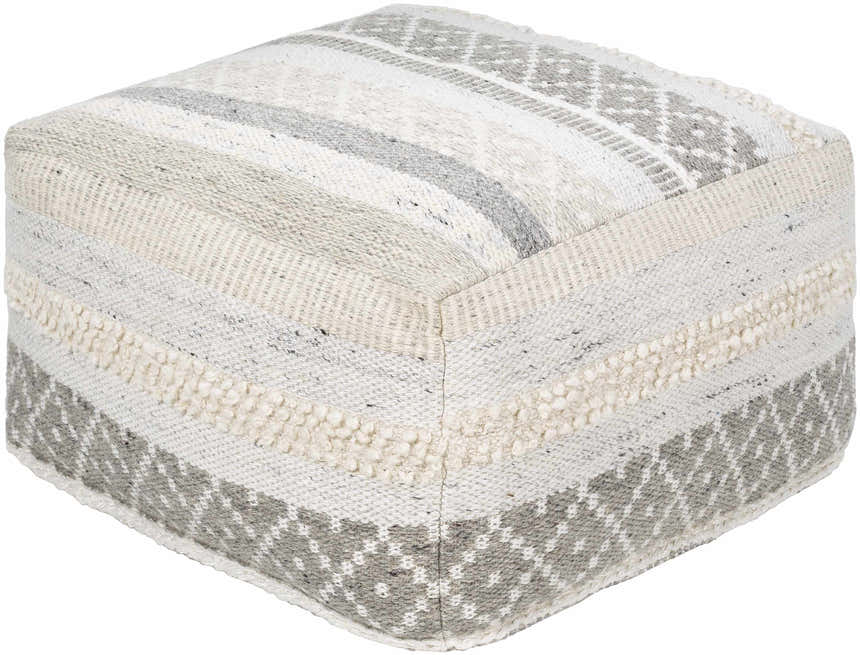 Geyser Woven White Gray Cotton Pouf - Clearance