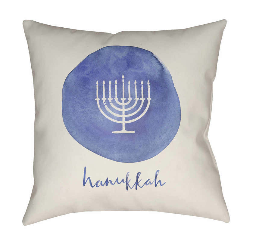 Gibgos Blue Menorah Hanukkah Accent Outdoor Pillow