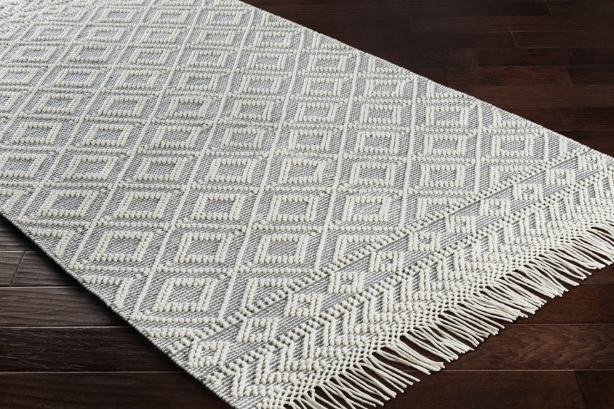 Glastonbury Gray&White Trellis Wool&Cotton Area Rug - Clearance