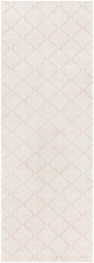 Close-up of the Cream Moolap Outdoor Rug, featuring a subtle geometric pattern and woven texture. Design-Runner-2773
