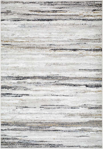Close-up of the Weber Gray Area Rug, featuring charcoal, light brown, and gray horizontal stripes. Southwestern style. Design-Rectangle-537
