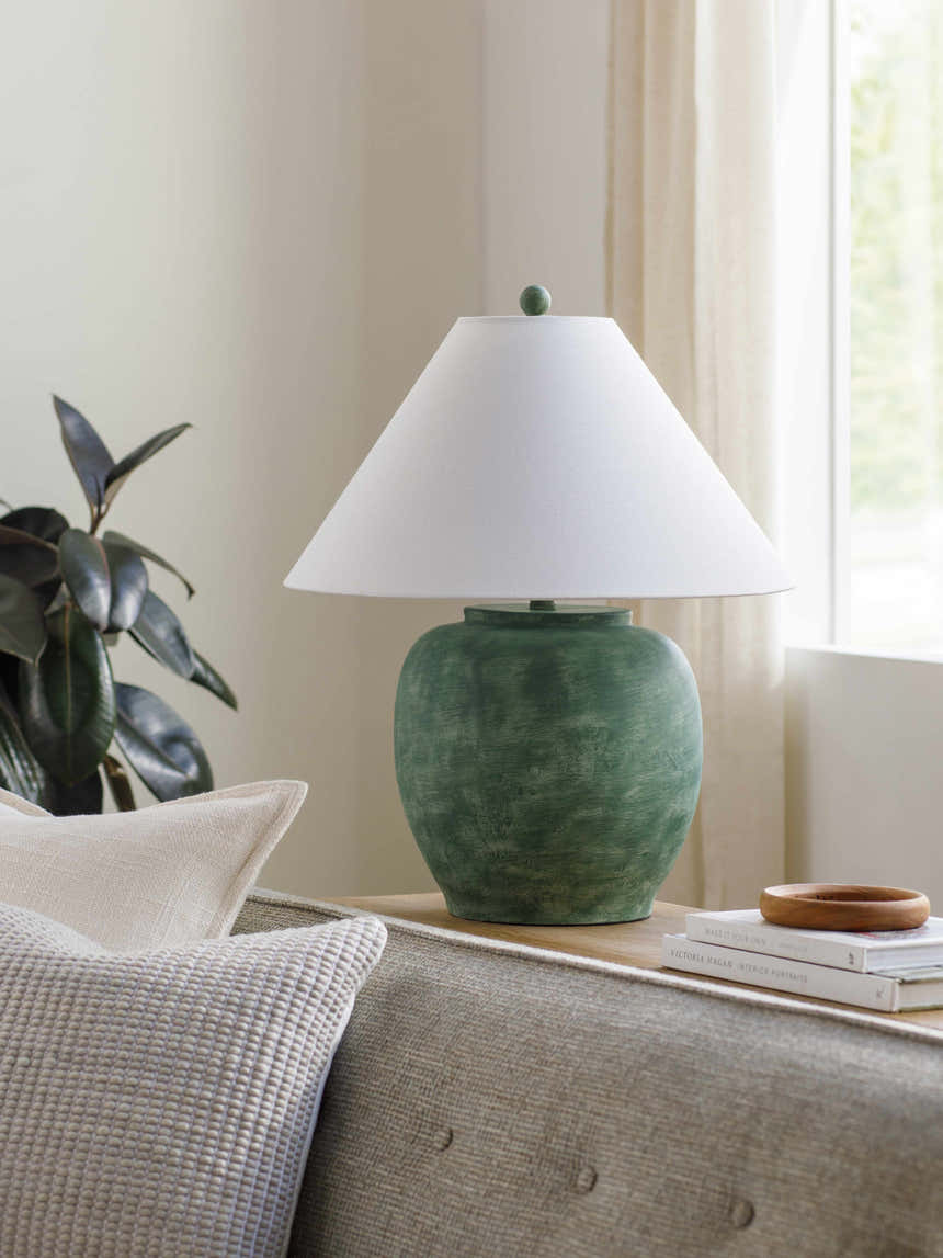 Yoyia Green Solid Linen Table Lamp