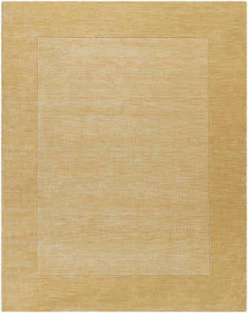 Close-up of a Bordered Solid Camel Yellow Wool Rug, showing texture and subtle border design. Design-Rectangle-7696