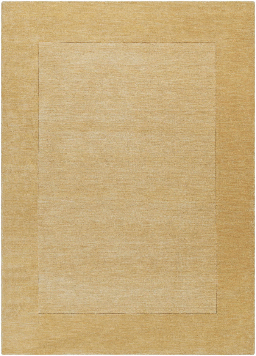 Bordered Solid Camel Yellow Wool Rug