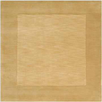 Close-up of a hand-loomed Bordered Solid Camel Yellow Wool Rug, showing the subtle texture and simple, clean design. Design-Square-8