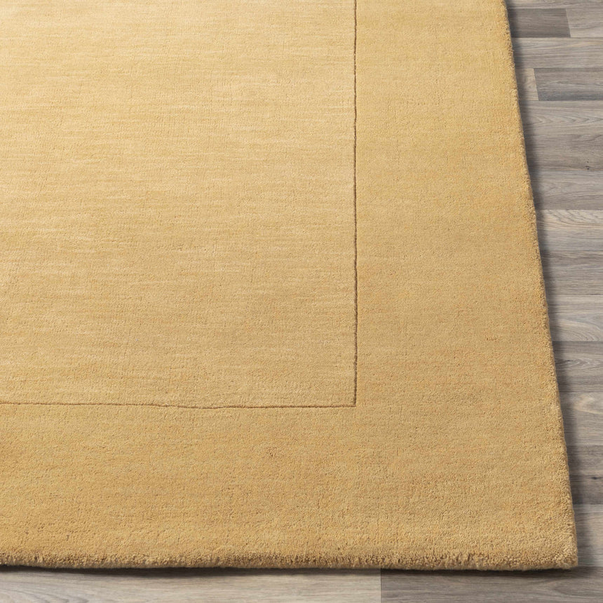Bordered Solid Camel Yellow Wool Rug