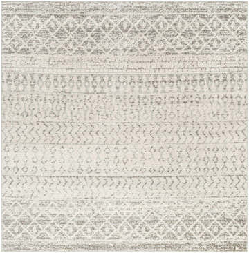 Close-up of the Constantin Gray Area Rug featuring a subtle geometric pattern in gray, light gray, and white. Design-Square-6