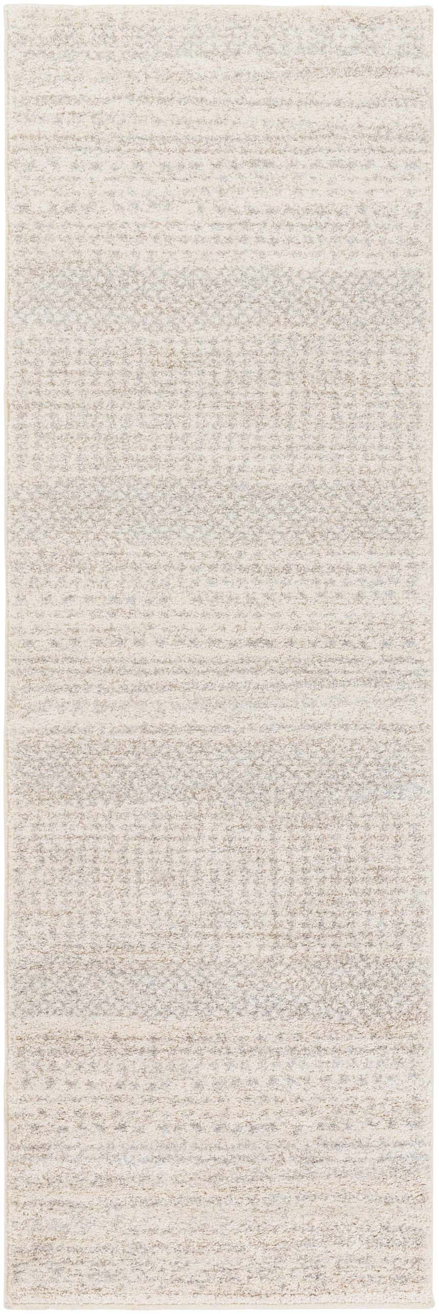 Close-up of the Harpursville Area Rug. Light gray, gray, and light brown tones with a subtle, contemporary pattern. Design-Runner-268