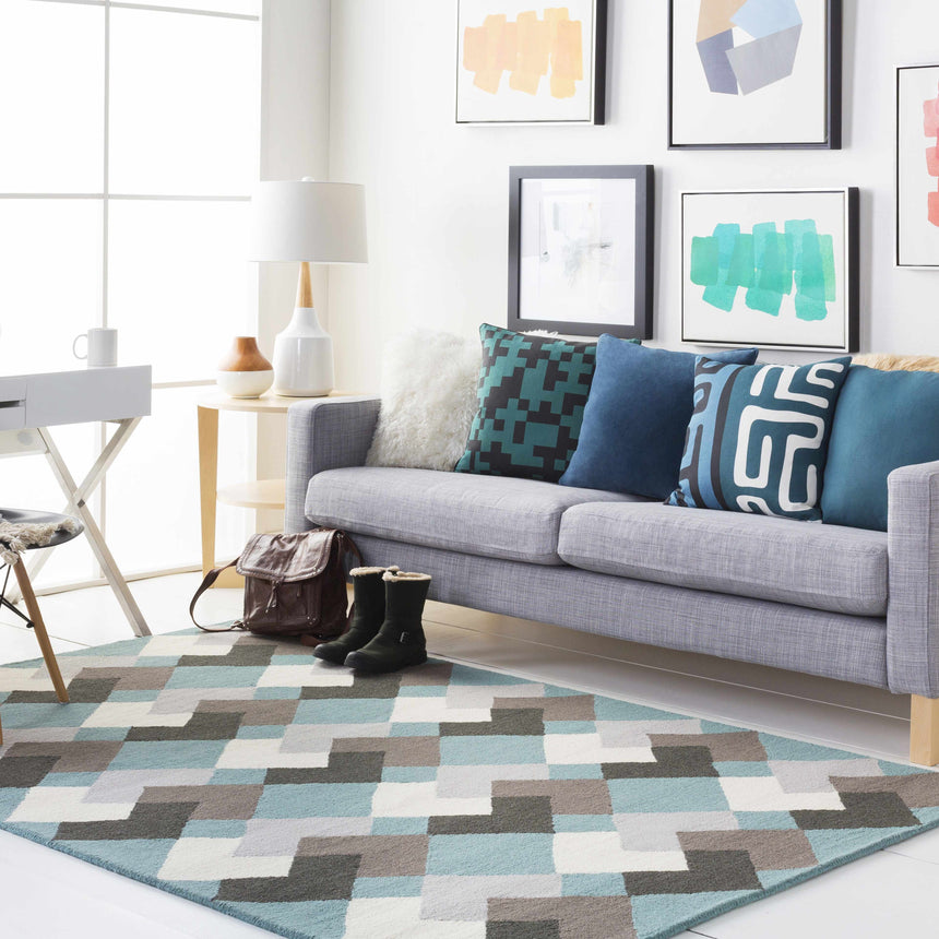 Victor Dark Blue Square Throw Pillow