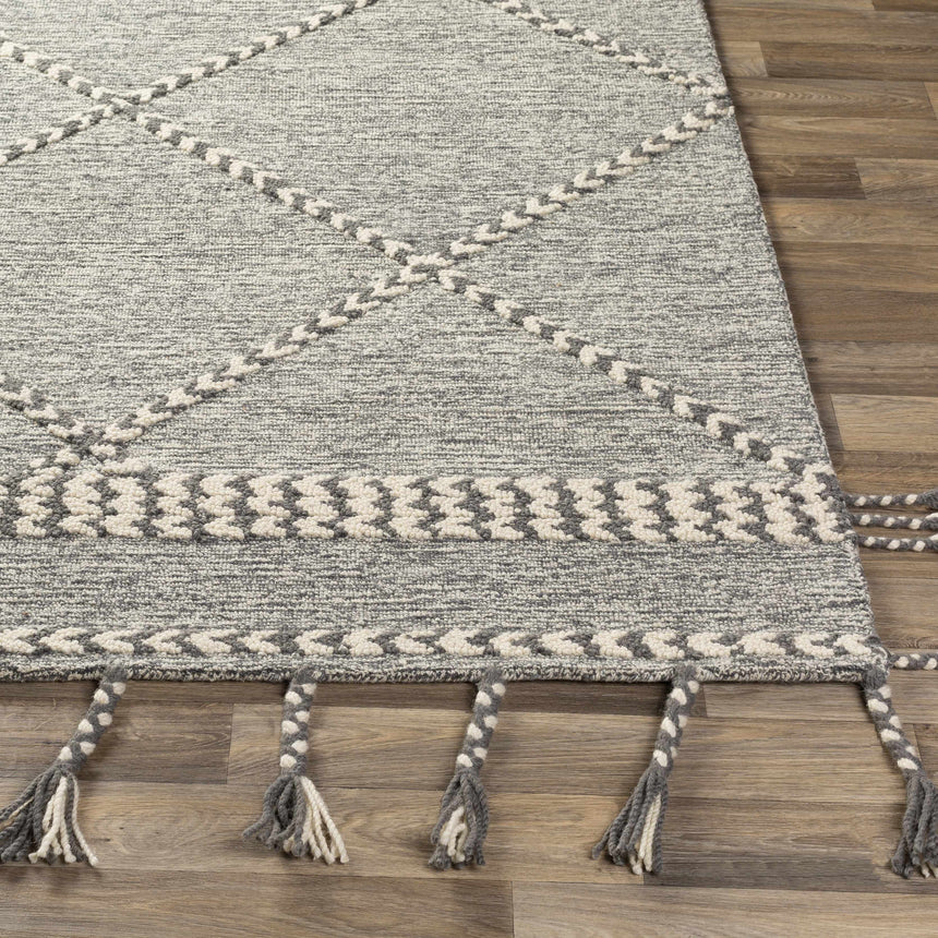 Hertfordshire Gray Trellis Tassel Wool Rug - Clearance