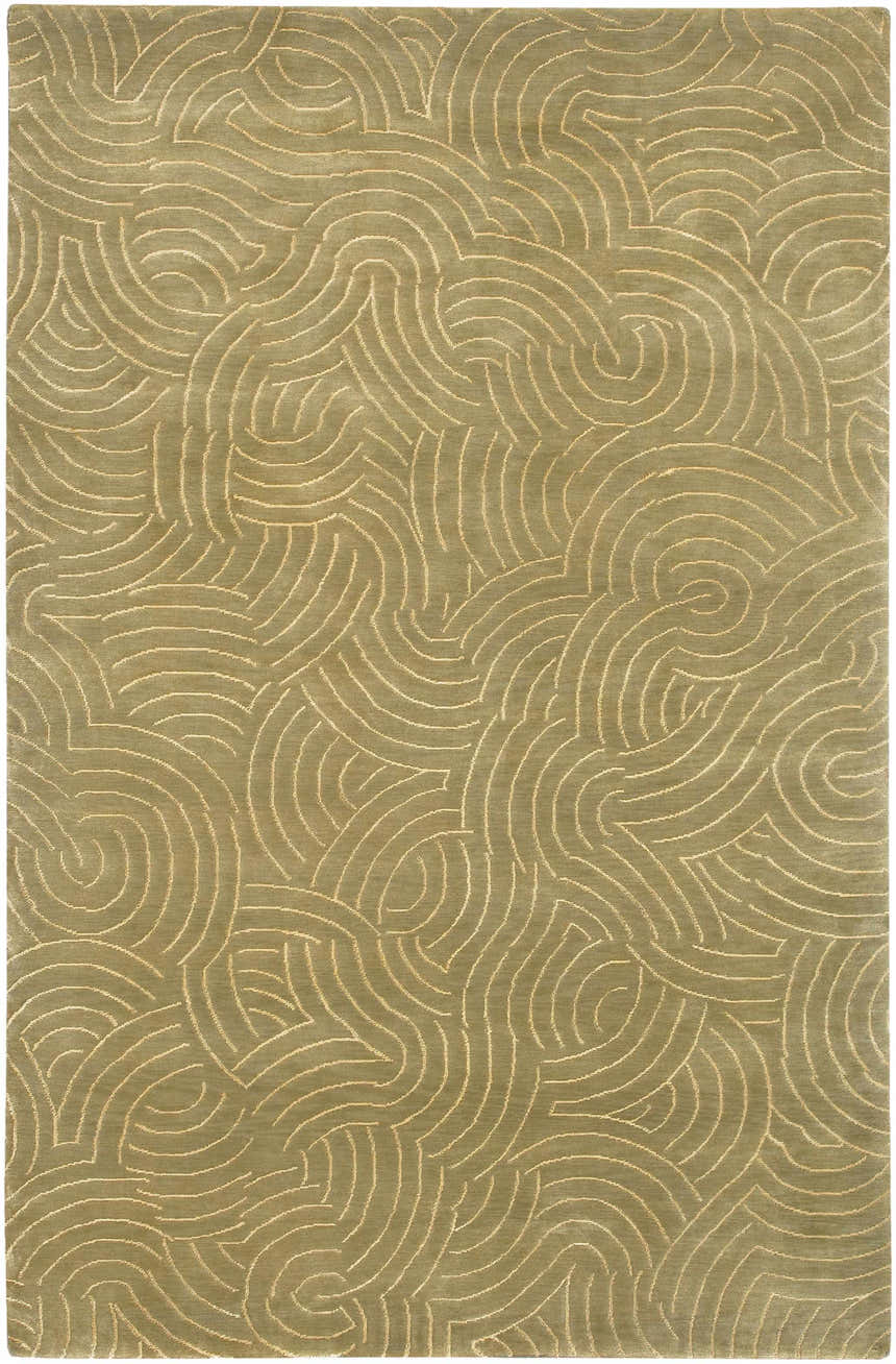 Close-up of the Heswall Area Carpet in camel and beige, featuring a hand-knotted, swirling geometric pattern. Design-Rectangle-58