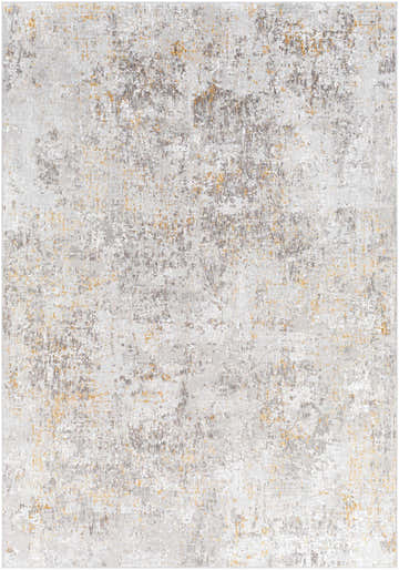 Close up of the Hirwaun Textured Luxe Area Rug. Abstract design in brown, light gray, mustard, off white, and taupe. Design-Rectangle-573