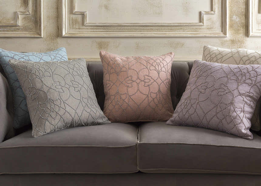 Hundleton Mauve Beaded Geometric Throw Pillow - Clearance