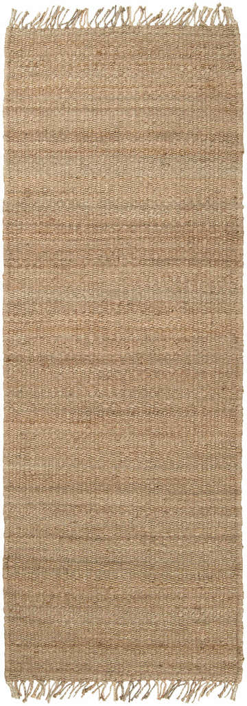 Close up of the beige, natural jute Oaks Perfect Flatweave Jute Rug with tassels. Hand woven texture. Design-Runner-268