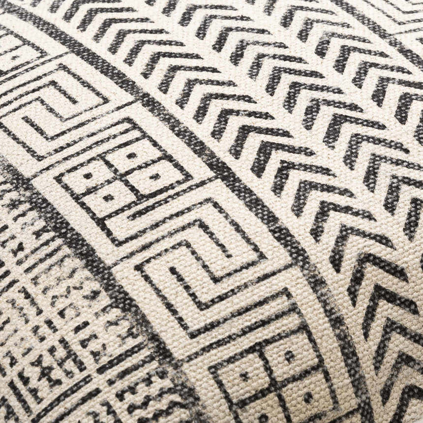 Javira Black Beige Woven Ethnic Baklava Pattern Knitted Fringed Global Bohemian Cotton Waist Cushion - Clearance